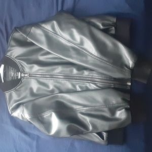 Black leather bomber jacket
